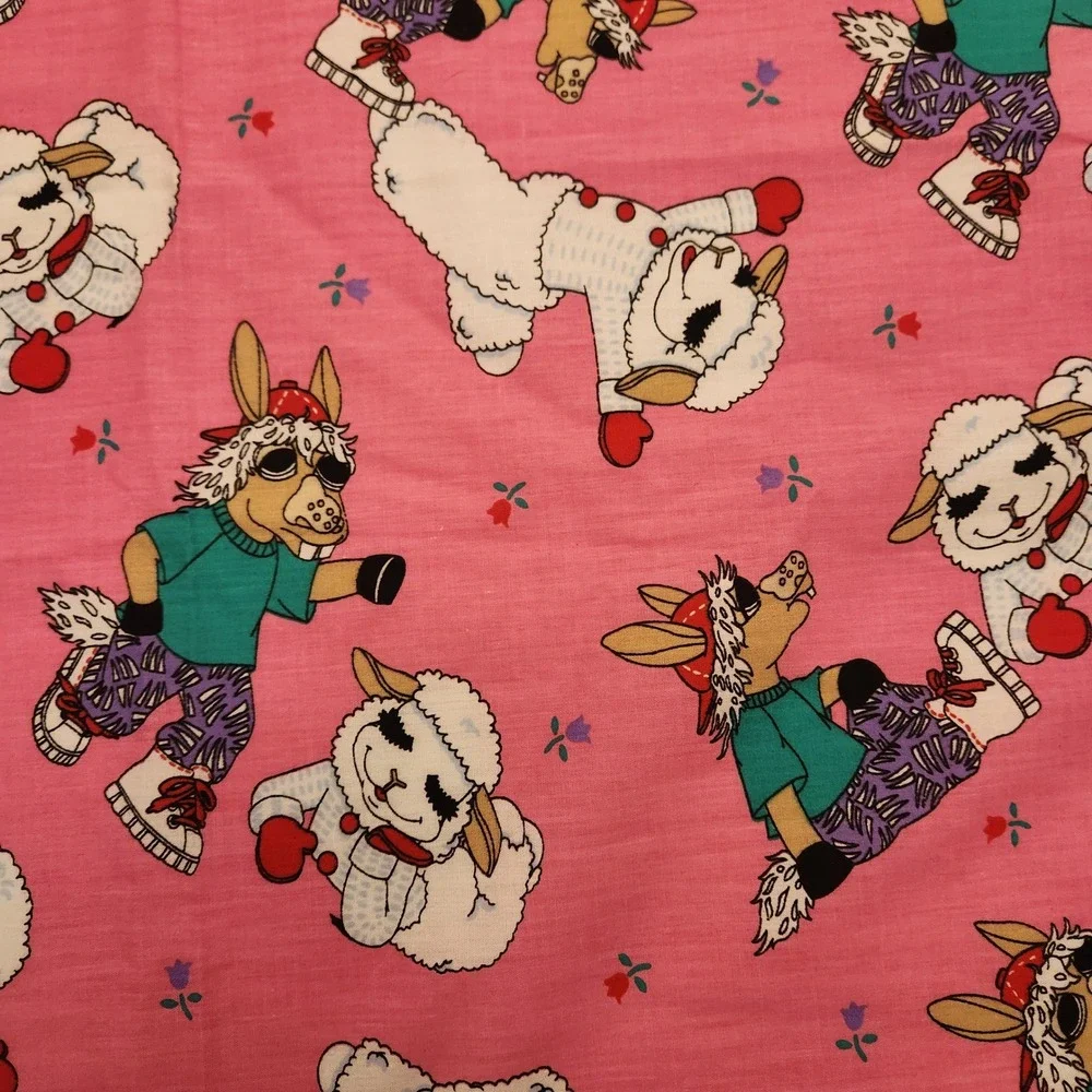 Vtg 1994 Lamb Chop Fabric Shari Lewis Pink Cotton 44x46 A.E. Nathan Co Rare Yard